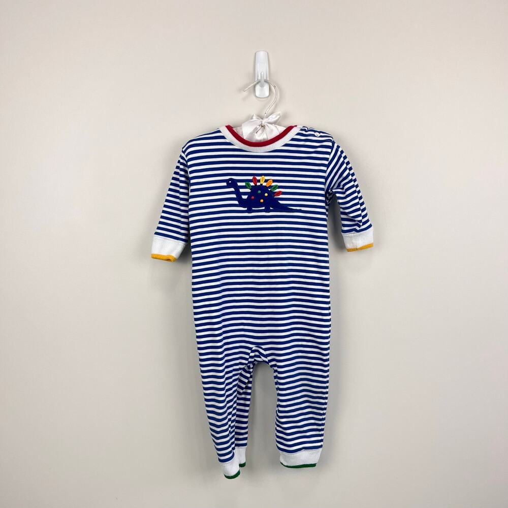Florence Eiseman Stripe Knit Dinosaur Longall Romper 9 Months